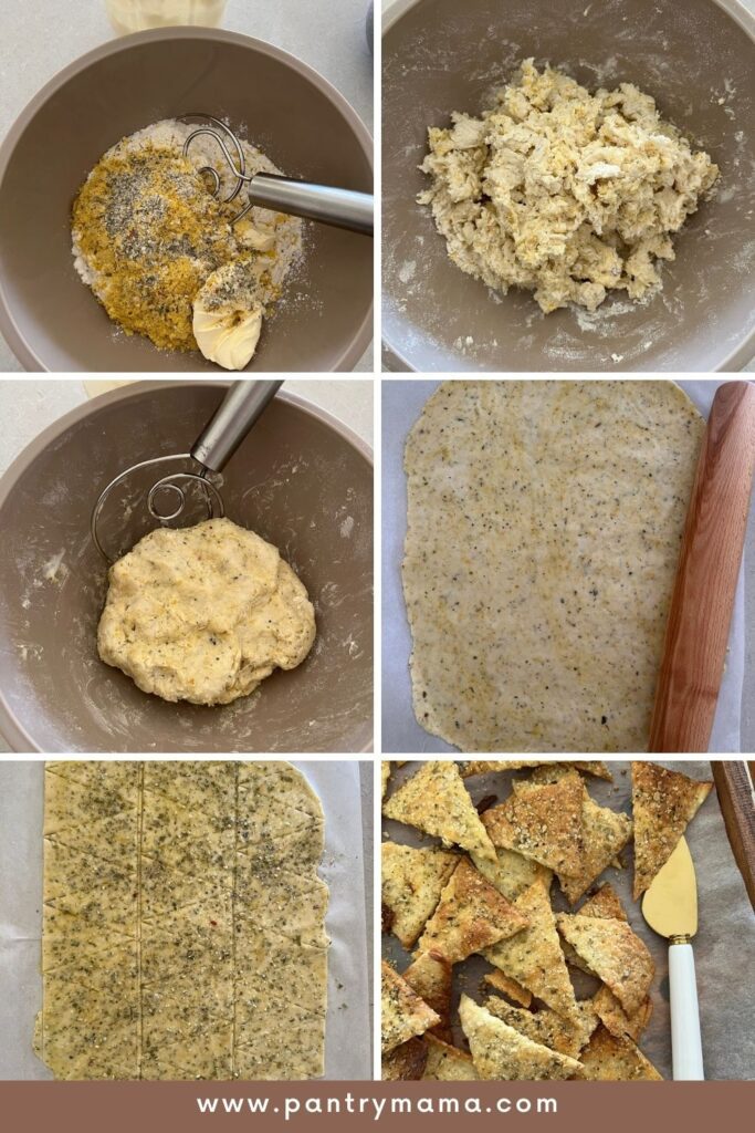 Fotos de proceso para galletas veganas de masa fermentada.
